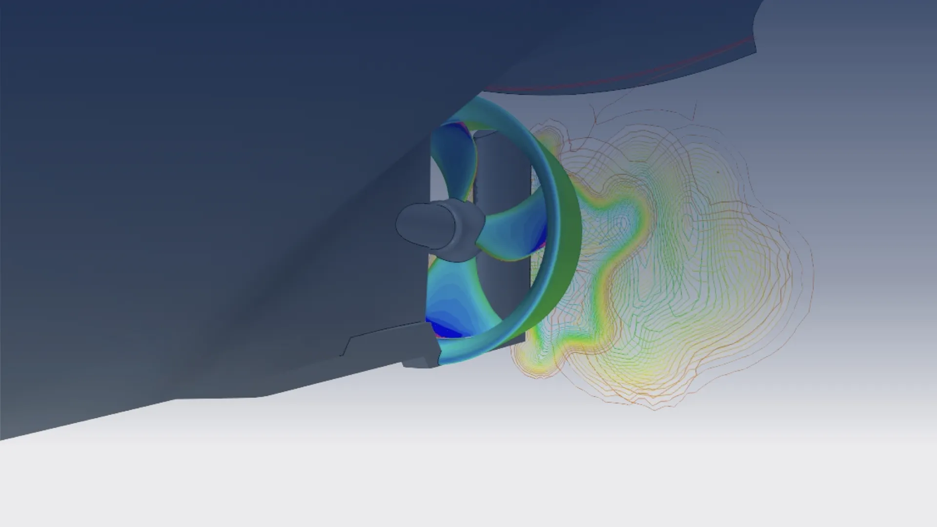CFD-simulatie: scheepsschroef en straalbuis in het achterschip voor gedetailleerd hydrodynamisch ontwerp.