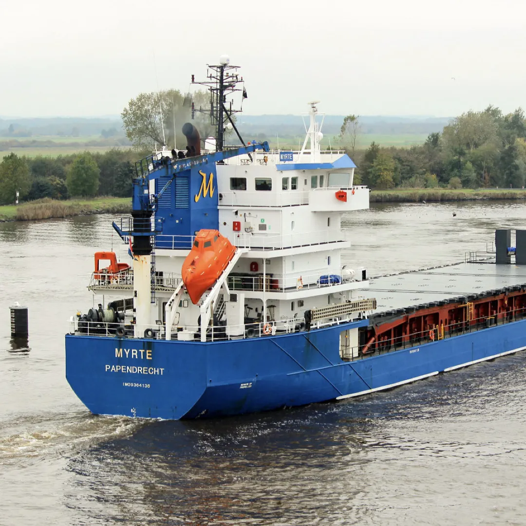 Coastal vessel operating in open seas, equipped with a Pre-Swirl Stator (PSS), an Energy Saving Device (ESD)