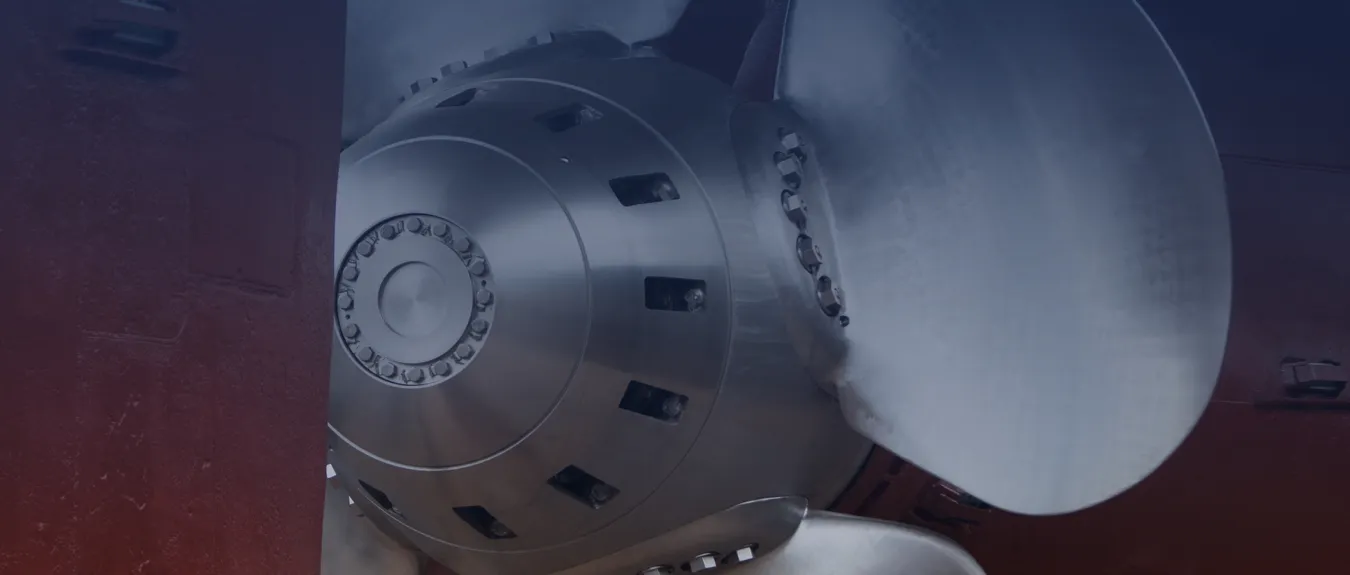 Controllable Pitch Propeller (CPP) blades visible within propeller hub of marine propulsion system
