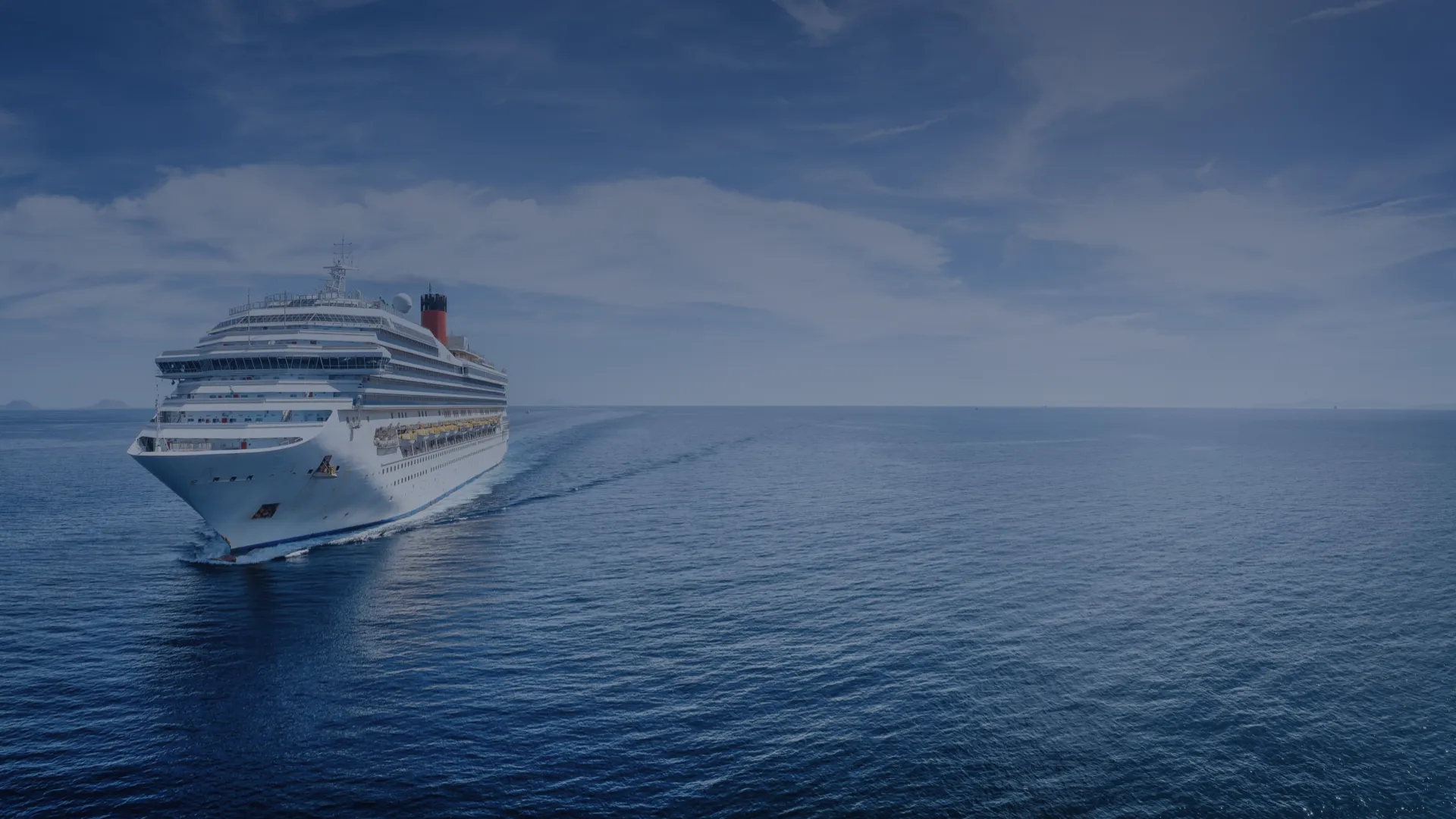 Cruise ship sailing on the open sea; this ship type can apply air lubrication with microbubbles