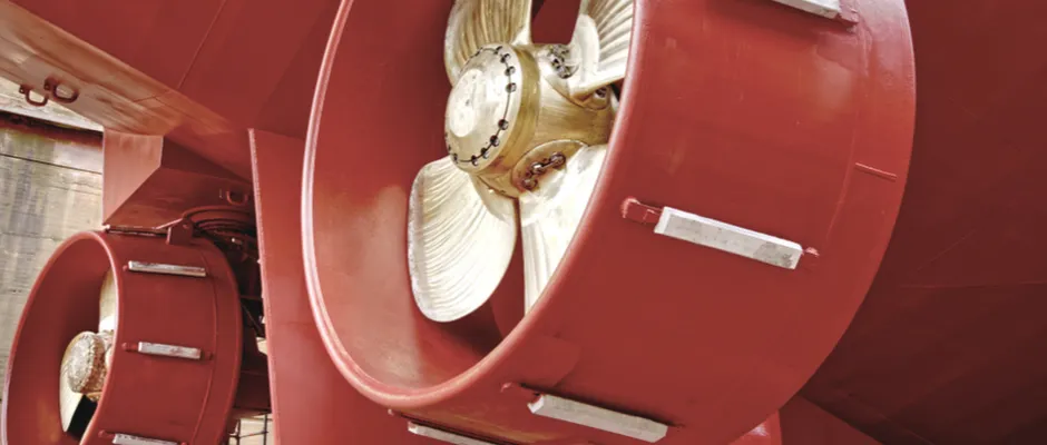 Nozzles around ship propellers at the stern