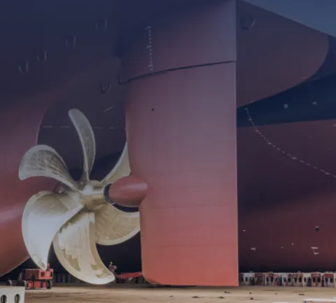 Ship rudder and propeller as part of hydrodynamic rudder systems during ship newbuild construction