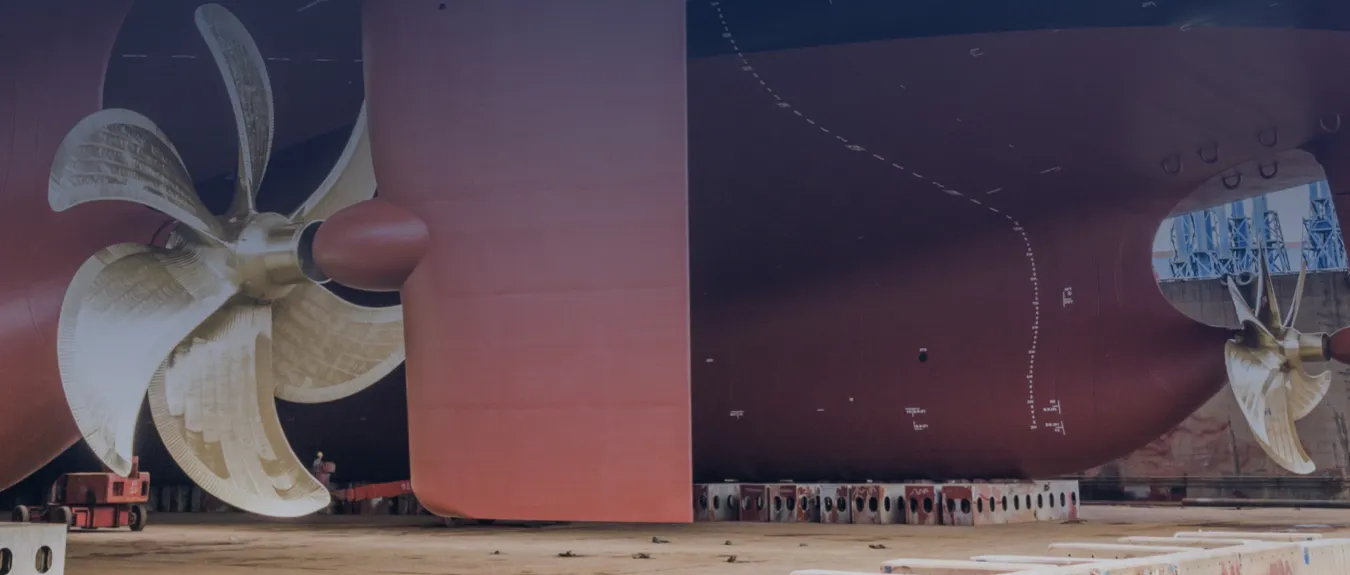 This image shows a ship rudder under a vessel, optimized with Computational Fluid Dynamics (CFD) software