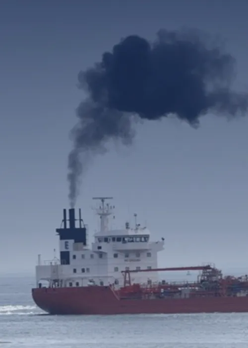 Dit schip symboliseert de PM-reductieproducten in de scheepvaart.