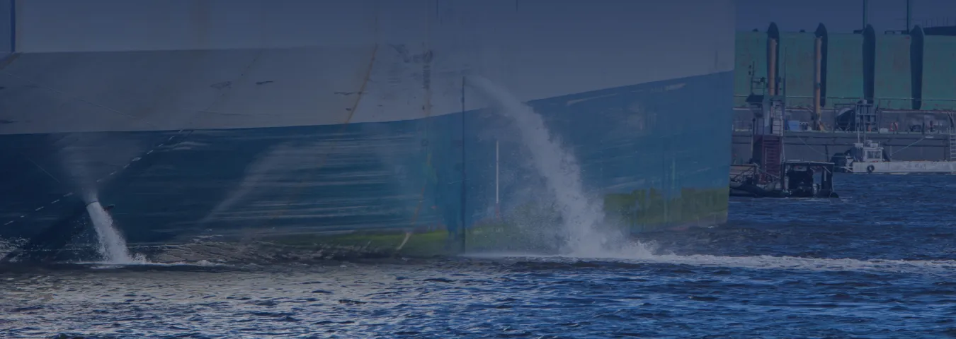 Ship discharges treated ballast water with a BWTS that meets IMO and USCG requirements
