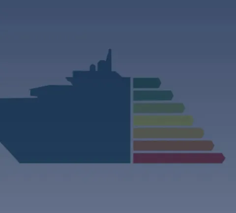 Silhouette of a ship with color-graded energy labels illustrating the Carbon Intensity Indicator (CII)